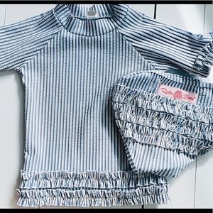 Periwinkle Blue Seersucker Rash Guard Swimsuit